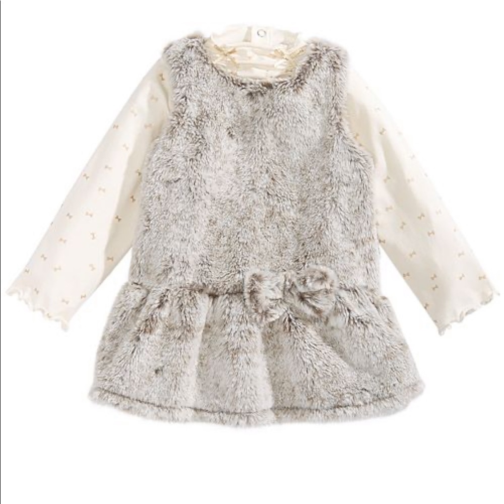 2/$24 First Impressions Fur Soft Dress 2 Piece 12m